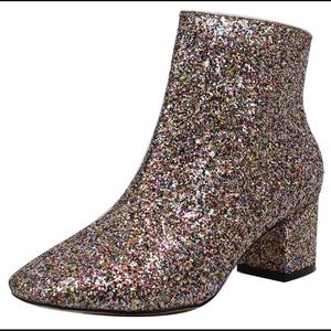 Colorful glitter mid heel dress ankle boot